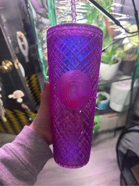 Starbucks Purple Crystal-Pattern Tumbler with Matching Straw